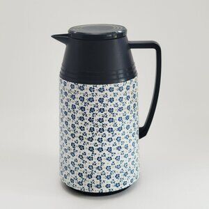 Vintage Japan Peacock Thermos Carafe, Blue & White Floral Design, 1 Liter, Retro
